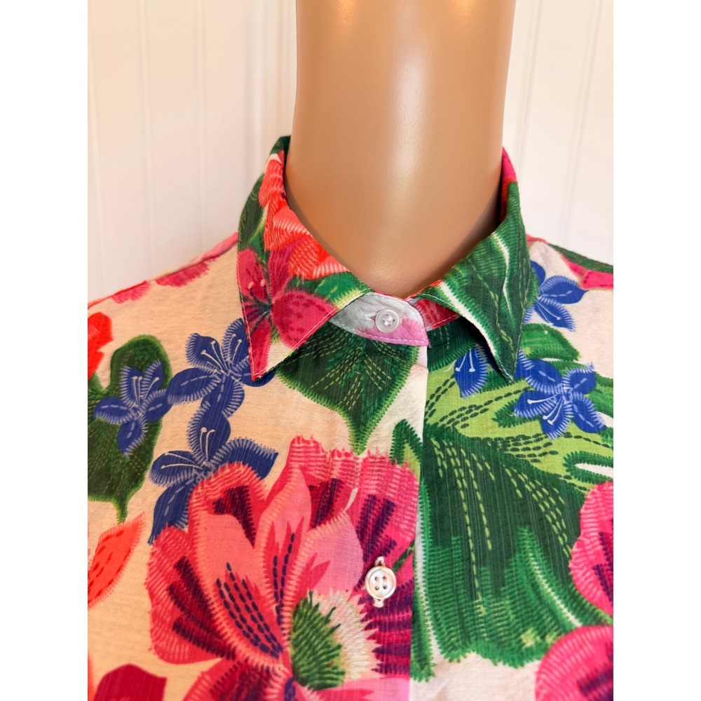 C by One Tropical Floral Button Down Shirt Pink Green XS Resort Vacation Miami - Picture 3 of 13